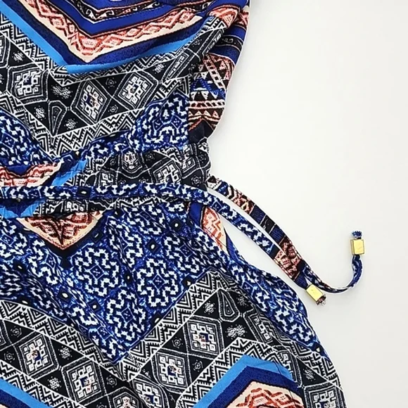 New Look Boho V Neck Long Sleeve Top Blue Red Grey Print Lightweight Size  M - Picture 4 of 11